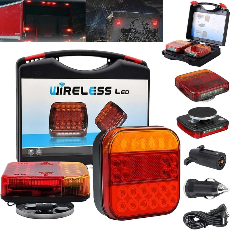 2025 New Wireless Magnetic Trailer Tail Light Kit,Wireless Trailer Lights Magnetic Wireless Tail Lights for Trailer,100FT Range Rechargeable LED Tail Tow Light for Vehicle,Trucks,Boats,RVs